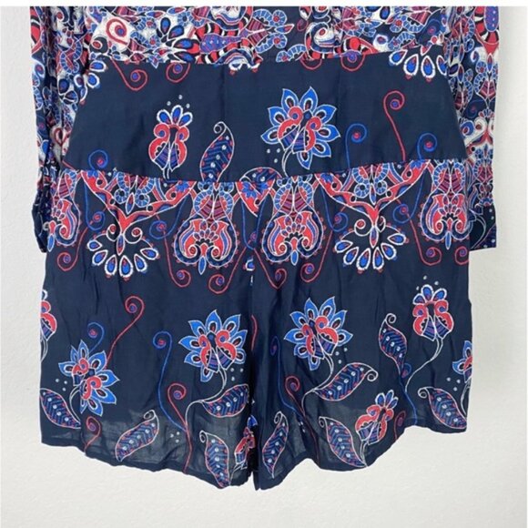 FARM RIO Paisley Snake Print Button Down Tie Front One Piece Romper - Picture 5 of 16